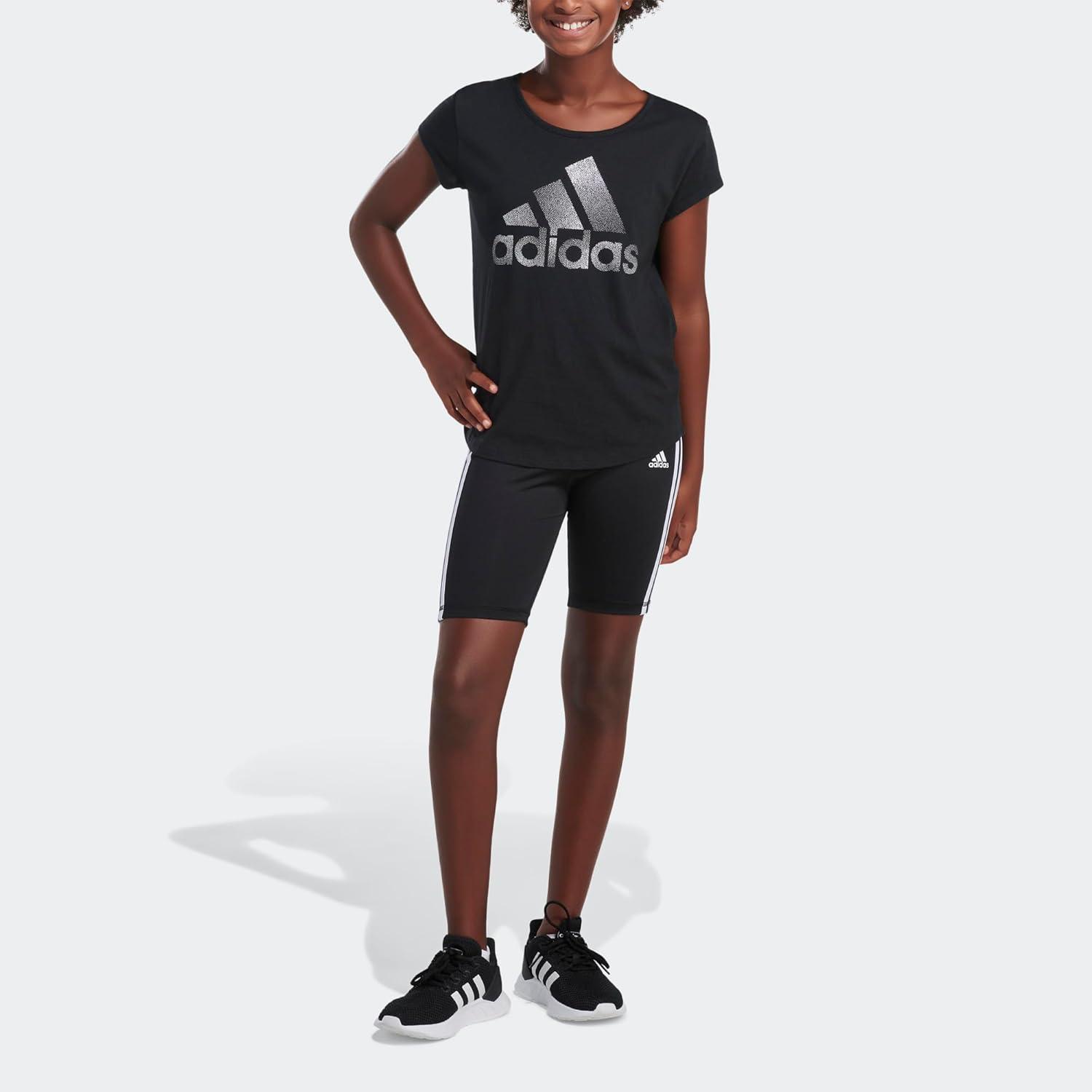 imageadidas Girls Detached Waistband 3 Stripe Bike ShortBlack