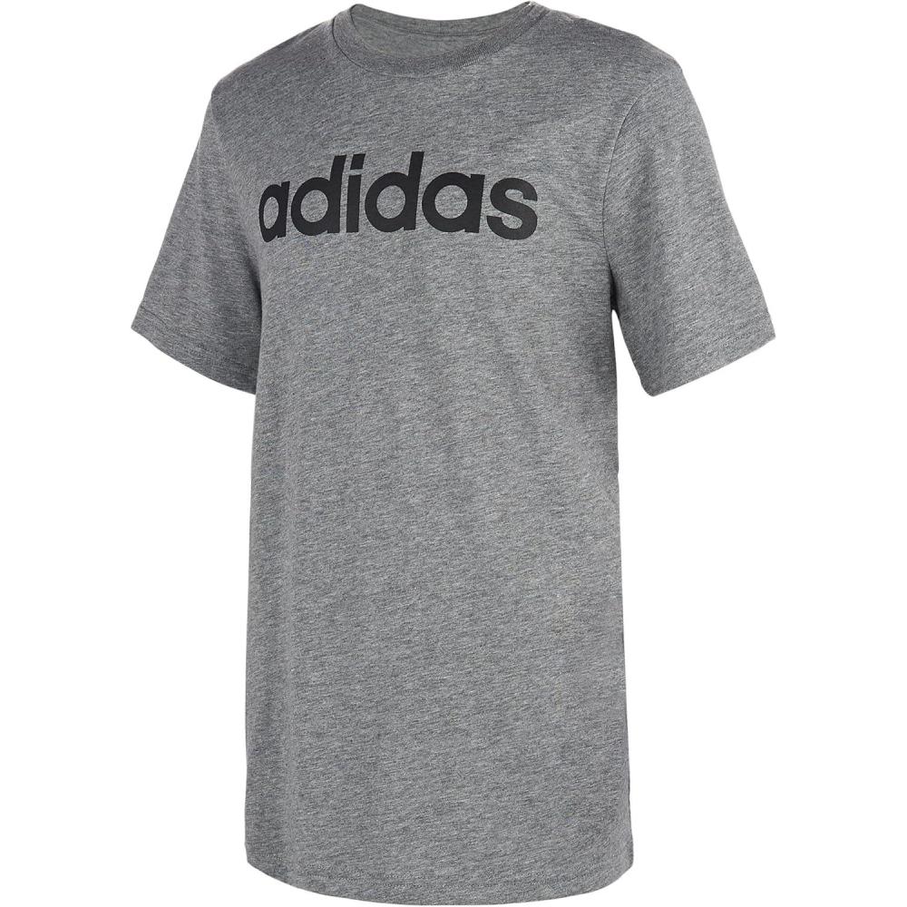 imageadidas Boys Big Short Sleeve Cotton Script Logo TShirtLinear Logo Dark Grey