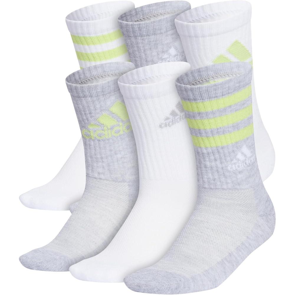 imageadidas Boys Cushioned Mixed Crew 6Pack Little KidBig KidAdultWhiteCool Light HeatherPulse Lime Green