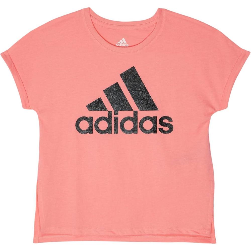 imageadidas Girls Short Sleeve Dolman Waist Heather TeeAcid Red