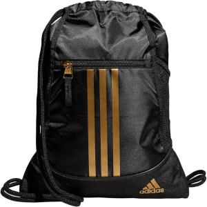 adidas Alliance Sackpack, Drawstring Backpack, Lightweight Small Gym Bag for Women and Men, Black/Gold Metallic/Black, One Size(Black/Gold Metallic/Black)
