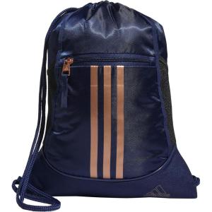 adidas Alliance Sackpack, Drawstring Backpack, Lightweight Small Gym Bag for Women and Men, Black/Gold Metallic/Black, One Size(Dark Blue/Rose Gold)