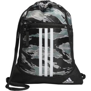 adidas Alliance Sackpack, Drawstring Backpack, Lightweight Small Gym Bag for Women and Men, Black/Gold Metallic/Black, One Size(Essential Camo Silver Green-black/White/Black)