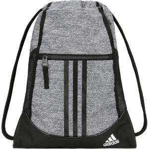 adidas Alliance Sackpack, Drawstring Backpack, Lightweight Small Gym Bag for Women and Men, Black/Gold Metallic/Black, One Size(Jersey Onix Grey/Black/White)