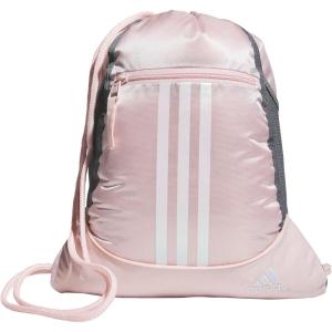 adidas Alliance Sackpack, Drawstring Backpack, Lightweight Small Gym Bag for Women and Men, Black/Gold Metallic/Black, One Size(Sandy Pink/White)