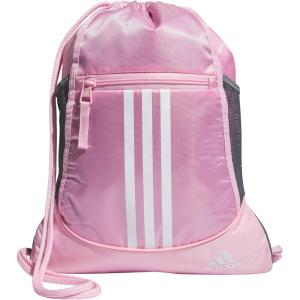 adidas Alliance Sackpack, Drawstring Backpack, Lightweight Small Gym Bag for Women and Men, Black/Gold Metallic/Black, One Size(True Pink/White)