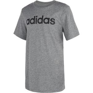 adidas Boy’s Big Short Sleeve Cotton Script Logo T-Shirt(Linear Logo Dark Grey)