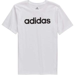 adidas Boy’s Big Short Sleeve Cotton Script Logo T-Shirt(Linear Logo White)