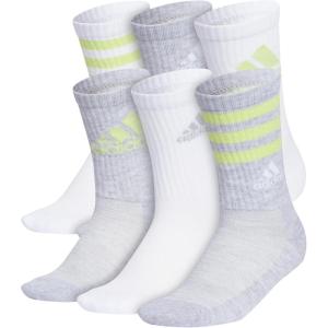 adidas Boy’s Cushioned Mixed Crew 6-Pack (Little Kid/Big Kid/Adult)(White/Cool Light Heather/Pulse Lime Green)