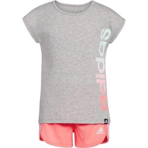 adidas girls Graphic Tee & Gym Shorts T-shirt Set(Grey With Coral)