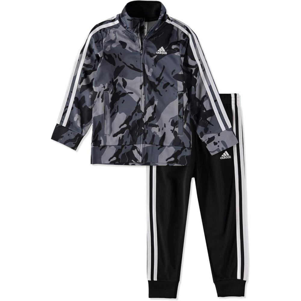 imageadidas Boys Tricot Jacket ampamp Pant Clothing SetCamo Grey Black