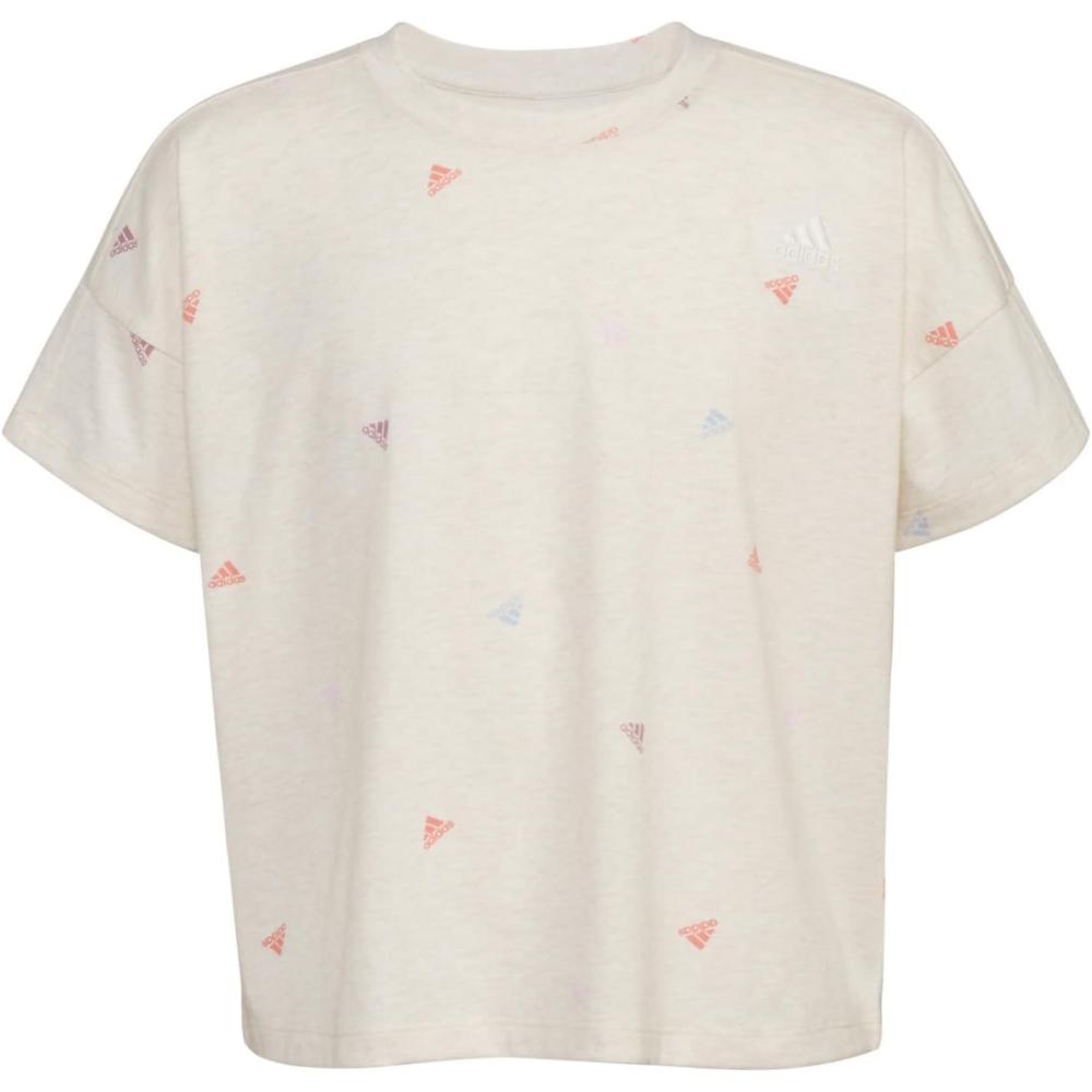 imageadidas Girls Big Short Sleeve Tee TShirtOatmeal Heather