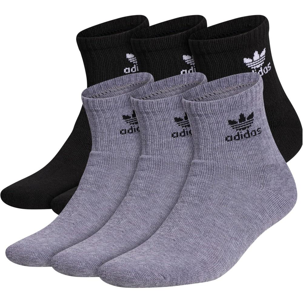 imageadidas Originals Originals Trefoil Quarter Sock 6PackHeather GreyBlackWhite