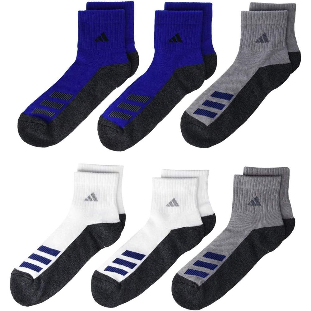 imageadidas Unisex Kids Quarter Ankle Socks for Boys and Girls Youth 6Pack Athletic Cushioned and Comfortable DiscontinuedWhiteLight Onix GreyTeam Royal BlueStripe