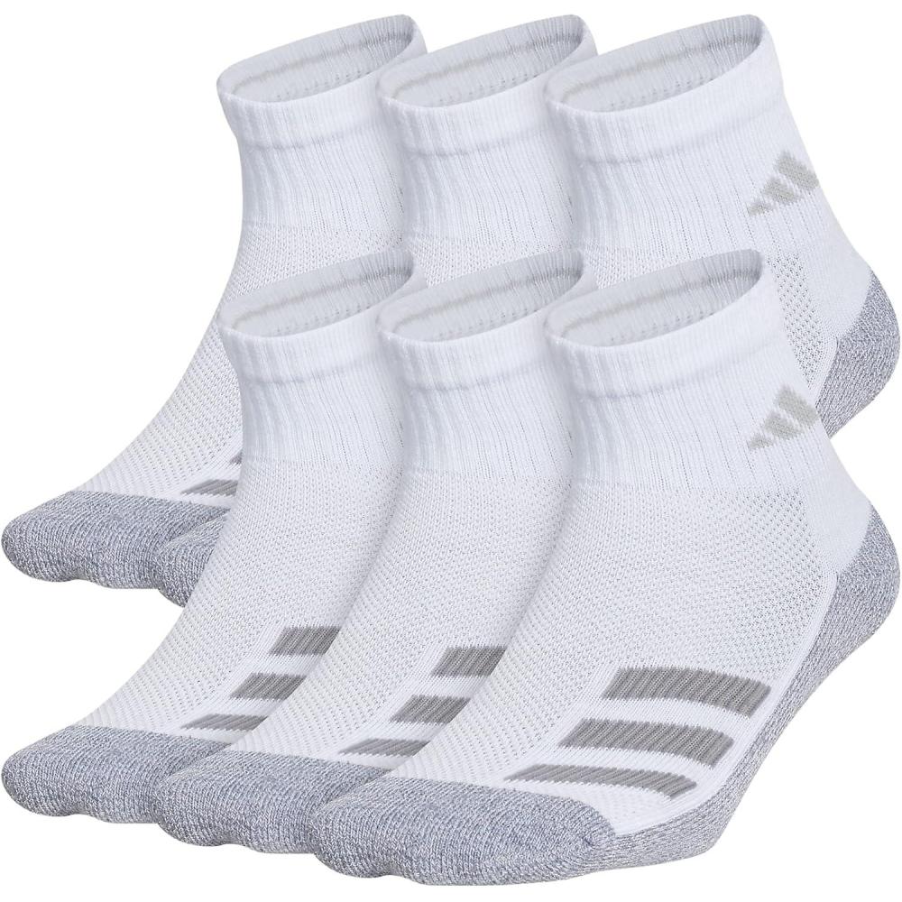 imageadidas Unisex Kids Quarter Ankle Socks for Boys and Girls Youth 6Pack Athletic Cushioned and ComfortableWhiteGreyLight Onix GreyStripe