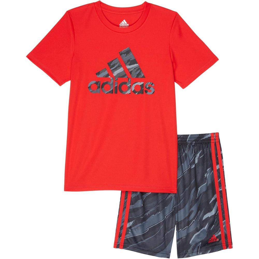 imageadidas boys Short Sleeve Tshirt and Printed Shorts 2piece SetVivid Red