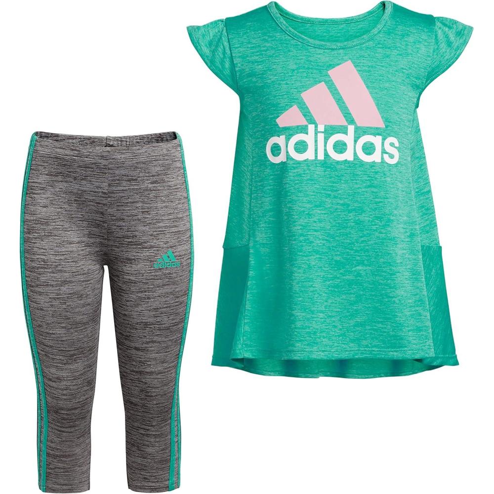 imageadidas girls 2 Piece 3stripe Tight SetSemi Mint Rush