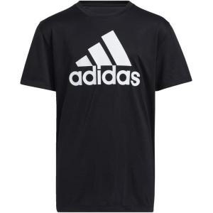adidas Boys’ Plus Size Short Sleeve Aeroready Performance Logo Tee T-Shirt(Black)