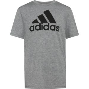 adidas Boys’ Plus Size Short Sleeve Aeroready Performance Logo Tee T-Shirt(Dark Gray)