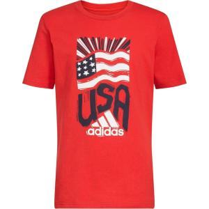 adidas Boys’ Short Sleeve Cotton USA Graphic T-Shirt(Better Scarlet)