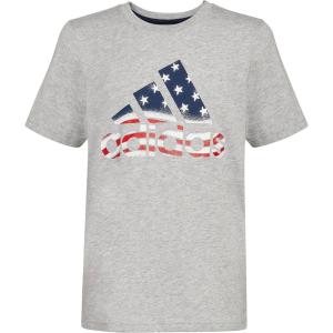 adidas Boys’ Short Sleeve Cotton USA Graphic T-Shirt(Grey Heather With Red)