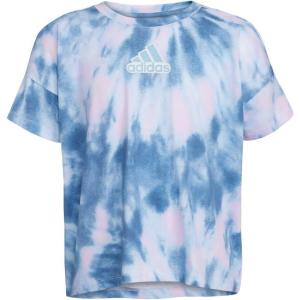 adidas Girls’ Big Short Sleeve Tee T-Shirt(White With Blue)