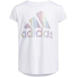 adidas Girls’ Short Sleeve Rainbow Scoop Neck Tee T-Shirt(White)