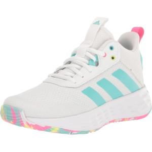 adidas Kids’ Own the Game 2.0 Basketball Shoe(White/Flash Aqua/Lucid Pink)