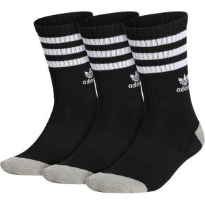 adidas Originals Men’s Mixed Graphics Cushioned Crew Socks (3-Pair)(Black/White/Heather Grey)