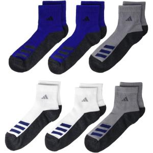 adidas Unisex Kid’s Quarter Ankle Socks for Boys and Girls Youth (6-Pack) Athletic Cushioned and Comfortable Discontinued(White/Light Onix Grey/Team Royal Blue/Stripe)