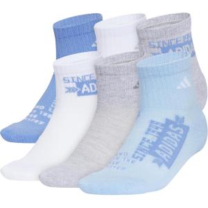 adidas Unisex Kid’s Quarter Ankle Socks for Boys and Girls Youth (6-Pack) Athletic Cushioned and Comfortable(Blue Fusion/White/Glow Blue/Graphic)