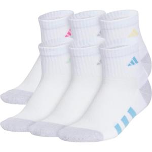 adidas Unisex Kid’s Quarter Ankle Socks for Boys and Girls Youth (6-Pack) Athletic Cushioned and Comfortable(White/Clear Onix Grey/Pulse Magenta Pink/Girls)