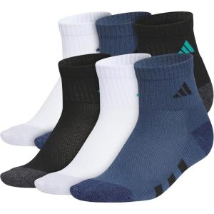 adidas Unisex Kid’s Quarter Ankle Socks for Boys and Girls Youth (6-Pack) Athletic Cushioned and Comfortable(White/Pure Teal Green/Mineral Blue)