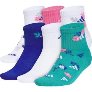 adidas Unisex Kid’s Quarter Ankle Socks for Boys and Girls Youth (6-Pack) Athletic Cushioned and Comfortable(White/Team Royal Blue/Pink Fusion/Girls)