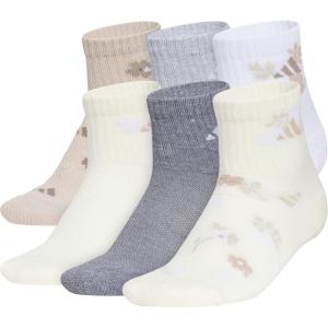 adidas Unisex Kid’s Quarter Ankle Socks for Boys and Girls Youth (6-Pack) Athletic Cushioned and Comfortable(Wonder Beige/Cool Light Heather/Wonder White/Girls)