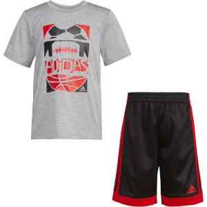 adidas boys 2 Piece Game Time Short Set(Medium Grey Heather)