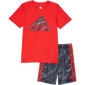 adidas boys Short Sleeve T-shirt and Printed Shorts 2-piece Set(Vivid Red)