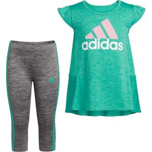 adidas girls 2 Piece 3-stripe Tight Set(Semi Mint Rush)