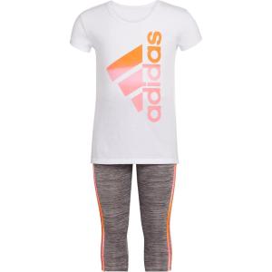 adidas girls 2 Piece 3-stripe Tight Set(White)
