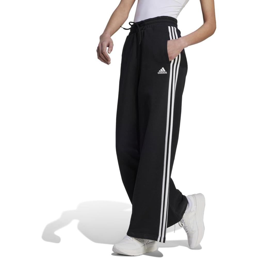 imageadidas Essentials 3Stripes French Terry Wide PantsBlack  White