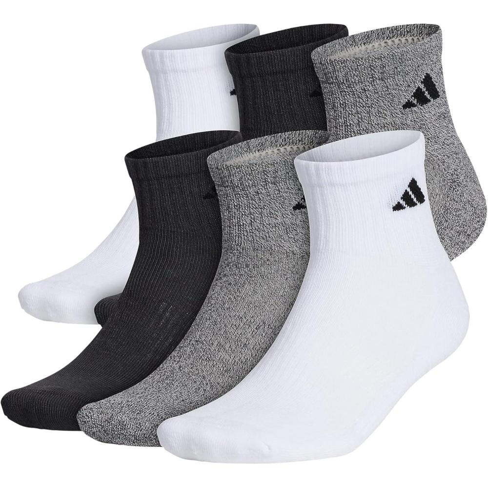 imageadidas Mens Socks Athletic Cushioned Quarter 6Pack Ankle Fit with Arch SupportWhiteAlumina BeigeCarbon Grey