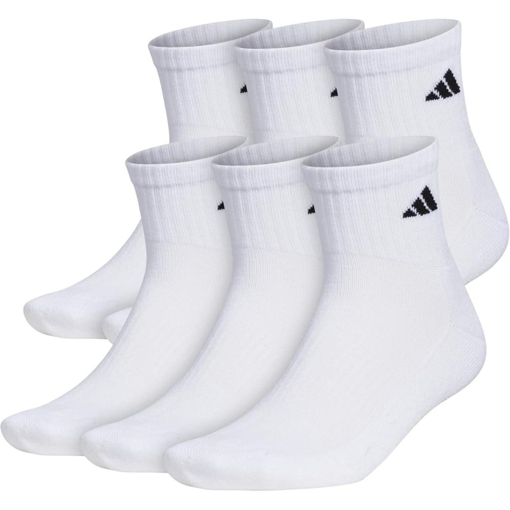 imageadidas Mens Socks Athletic Cushioned Quarter 6Pack Ankle Fit with Arch SupportWhiteBlack