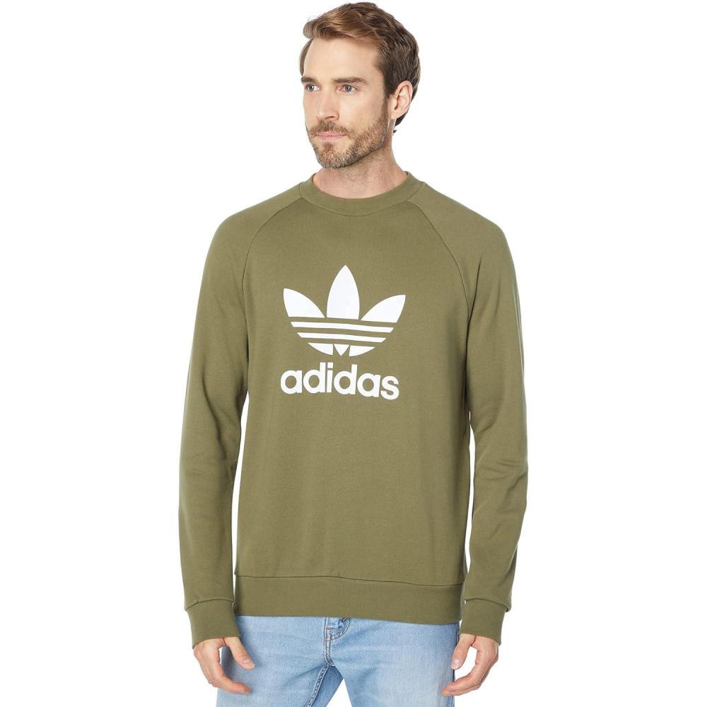 imageadidas Mens Trefoil Crew Neck Sweatshirt Casual  BlackFocus OliveWhite