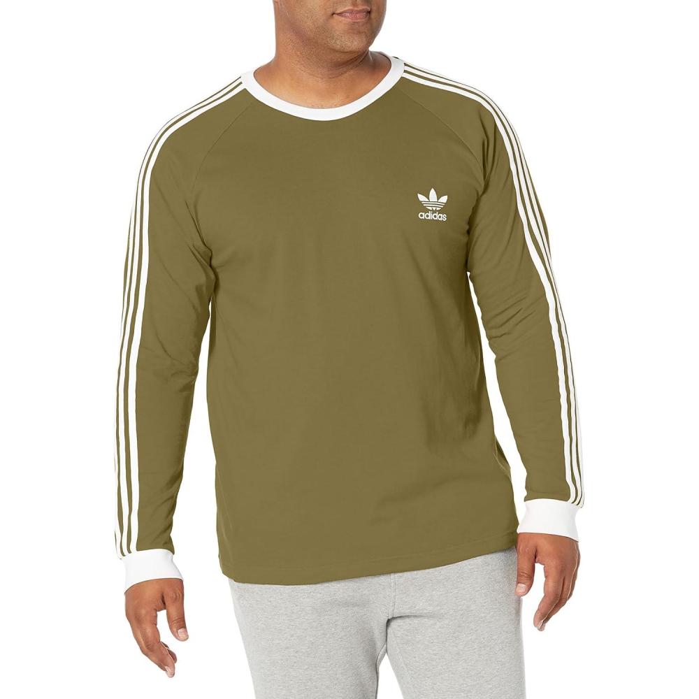 imageadidas Originals Mens Adicolor Classics 3Stripes Long Sleeve TeeFocus Olive