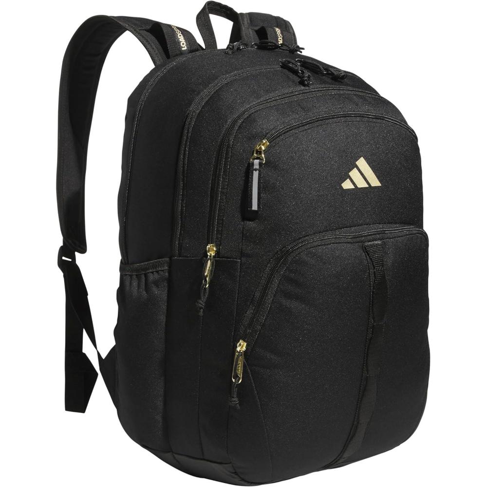 imageadidas Prime Backpack for Work Travel Bag for Women and Men with Padded Compartment for Laptop BlackWhite2 One SizeBlackGold Metallic