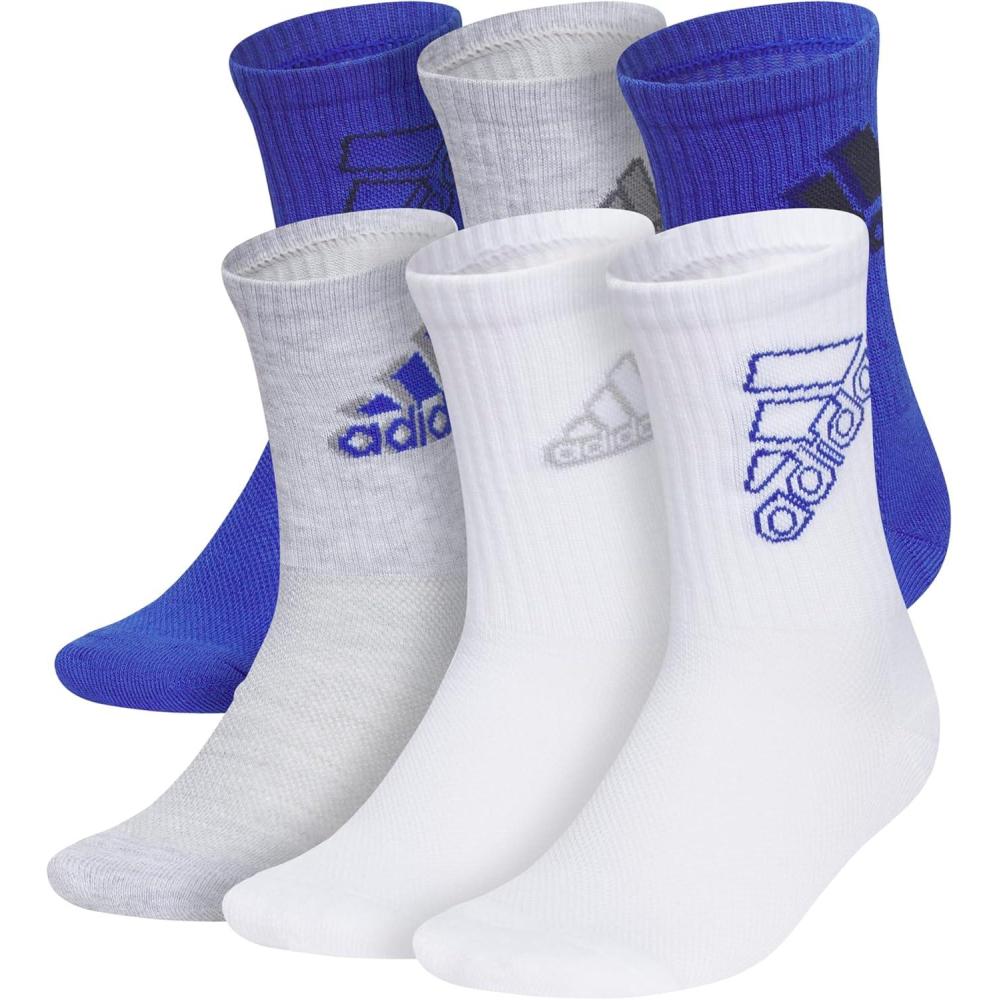 imageadidas Unisex Youth Athletic Cushioned 6Pack Crew Socks Kids for Sports Durable ampamp BreathableSemi Lucid BlueCool Light HeatherWhiteMix