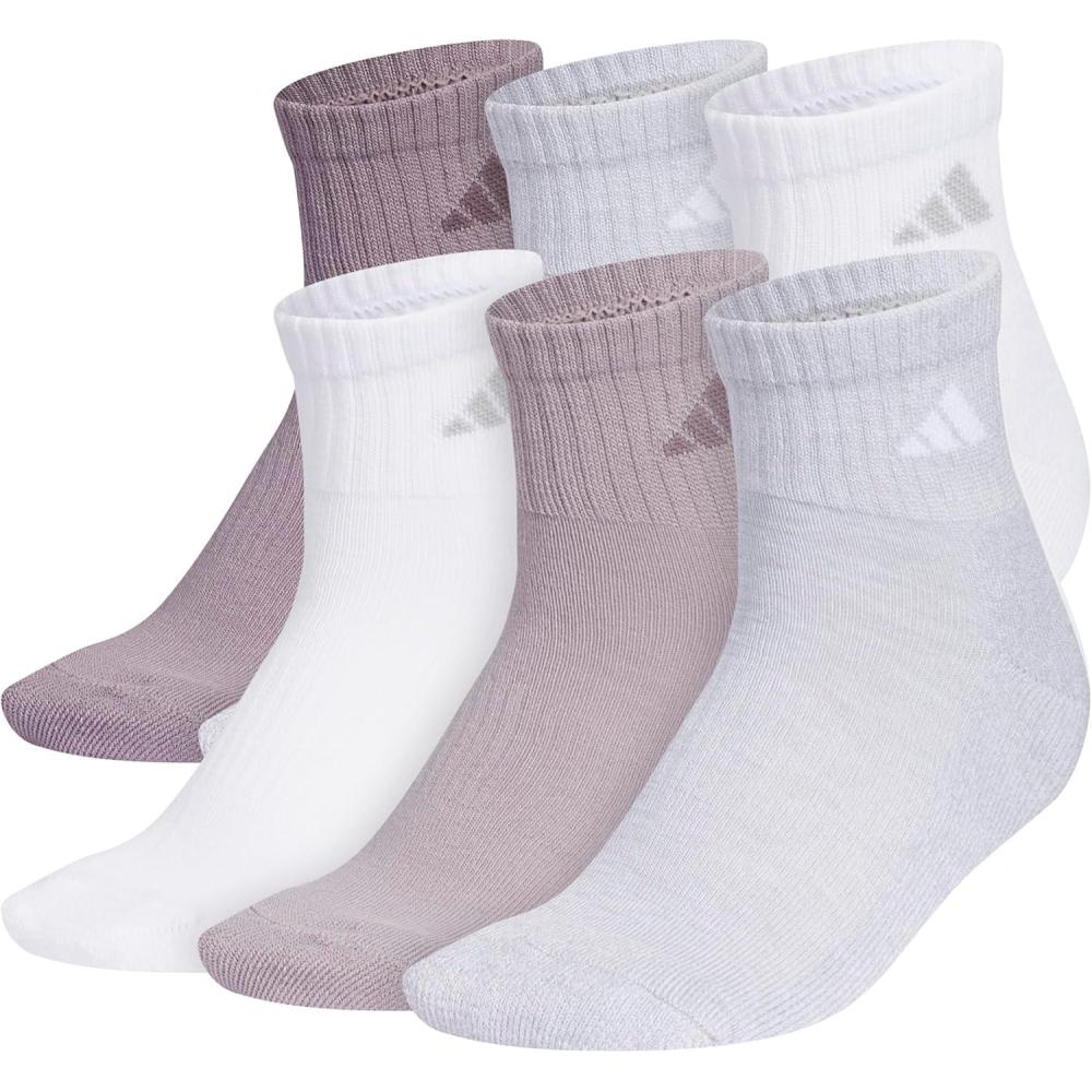 imageadidas Womens Ankle Socks Athletic Cushioned Quarter Fit 6Pack Durable Comfortable Cooling with CompressionPreloved Fig PurpleClear Onix GreyWhite
