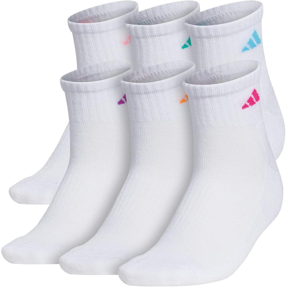 imageadidas Womens Ankle Socks Athletic Cushioned Quarter Fit 6Pack Durable Comfortable Cooling with CompressionWhiteShock PinkBright Cyan