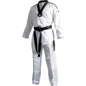 adidas Eco Fighter 3 Taekwondo Black V-Neck Ultralight Sparring Uniform w/ 3 Stripes – 100% Polyester(White)