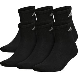 adidas Men’s Socks, Athletic Cushioned Quarter 6-Pack, Ankle Fit with Arch Support(Black/Aluminum 2)